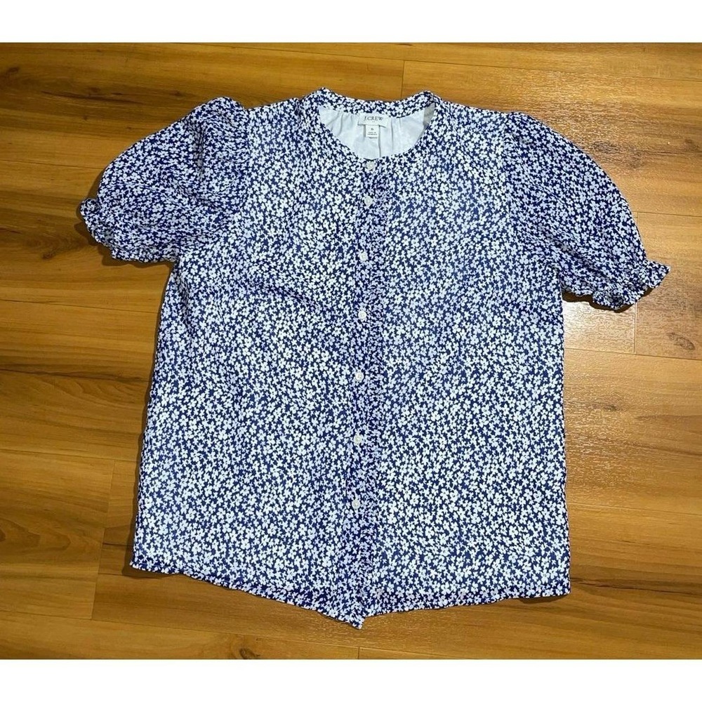 Womens J.Crew Floral Crinkle Puff-Sleeve Prairie Cottagecore Button Down Shirt